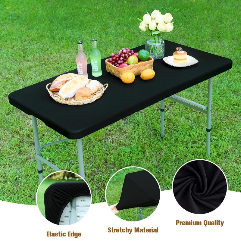 NEWISHER Fitted Rectangle Tablecloth 42 x 72 Inch Elastic Table Cloth Stretch Spandex Table Cover Black Washable Polyester Tables Top Cap Cover for Dining Picnic Camping Indoor and Outdoor - Image 2